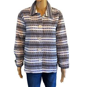 Women's Jacket Crop Jacket Blue White Pockets Button Collar PXL NWT